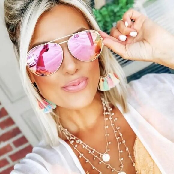 Diff Eyewear Koko pink gold mirrored sunglasses semi oversized. main image 5